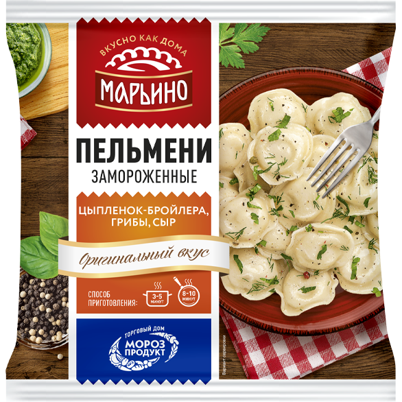 «МАРЬИНО» цыпленок-бройлера, сыр и грибы пельмени