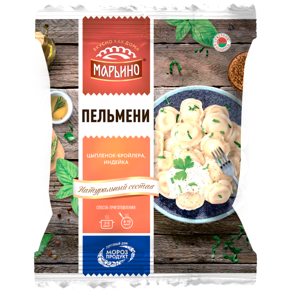 «МАРЬИНО» с цыпленком-бройлера и индейкой пельмени