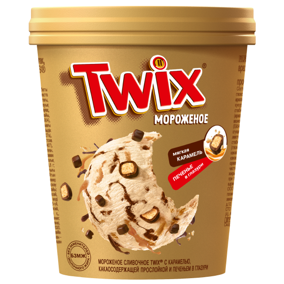 "TWIX" мороженое сливочное с карамелью, какаосодержащей прослойкой и печеньем в глазури